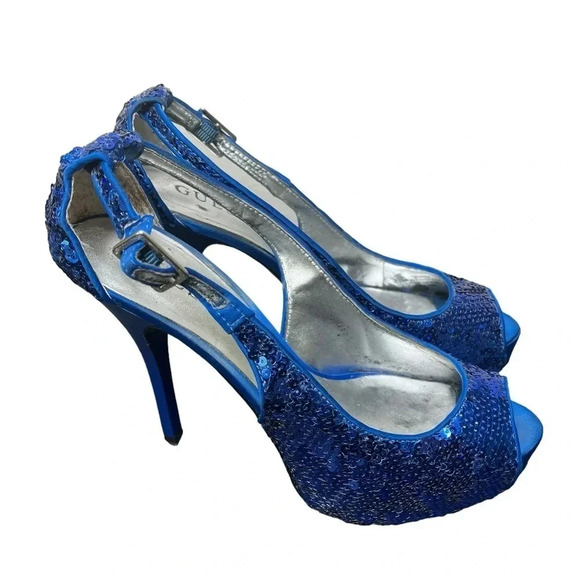 Guess Shoes - Blue sequin GUESS sparkly heels open toe size 8